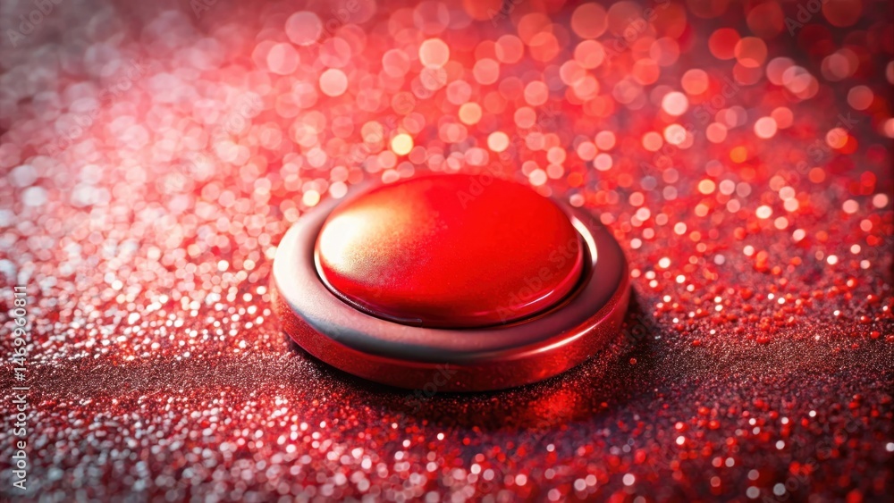Poster a vibrant red button rests on a sparkling crimson surface, capturing the essence of festive elegance