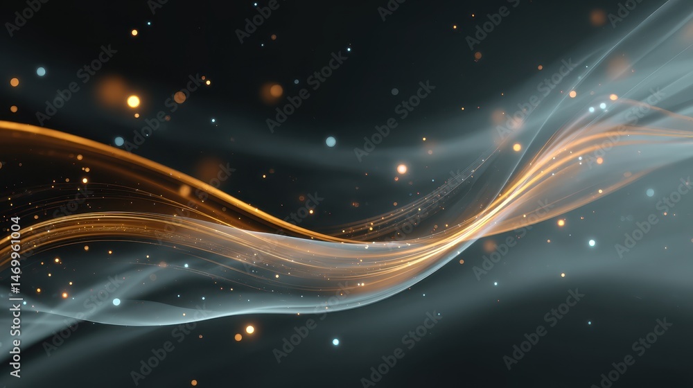 Aufkleber Flowing abstract waves with shimmering particles in a dark background create a dynamic and elegant visual effect.