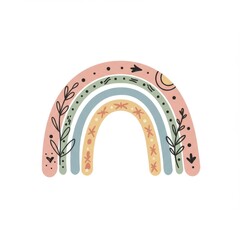 Pastel Rainbow Illustration with Floral Elements