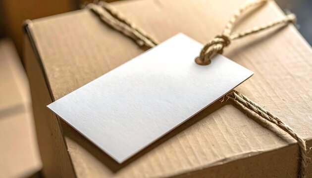 Blank Tag on Cardboard Box with Twine