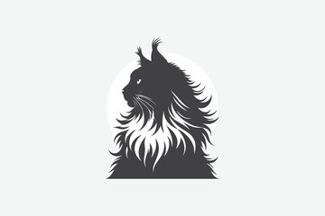 silhouette of Maine Coon cat in black and white