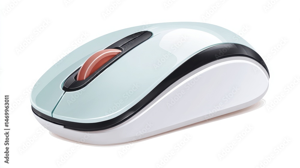 Poster wireless computer mouse with a sleek design and a translucent body. ideal for tech-related themes.