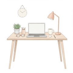 Pastel Minimalist Home Workspace with Laptop
