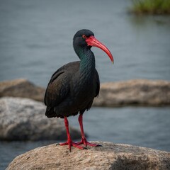 Red-naped Ibis on Stone Platform