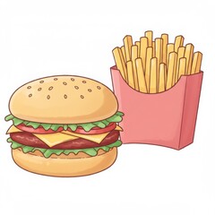 Cartoon Burger and French Fries Illustration