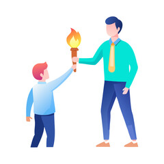 Torch passing illustration demonstrating guidance and leadership for inspirational concepts