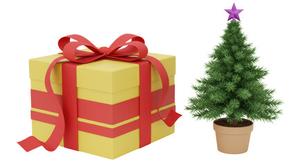 Isolated Christmas Tree with Gift Box