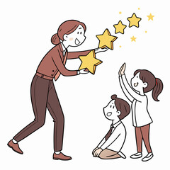 Teacher awarding students with stars for achievement and positive reinforcement