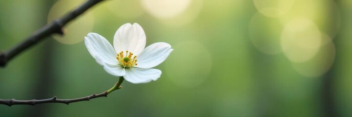 Obraz premium Solitary white dogwood blossom, soft focus background, floral, bloom, plant