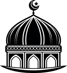 Elegant vector Silhouette of a mosque with domes and minarets, perfect for Ramadan, Eid, and Islamic celebrations.