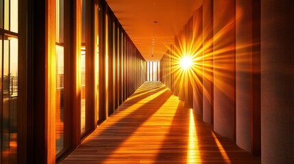 Golden Hour Corridor: Architectural Sunlight