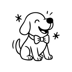 A smiling dog sitting straight, chest puffed out, wearing a bowtie or bandana, looking pleased with itself.