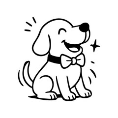 A smiling dog sitting straight, chest puffed out, wearing a bowtie or bandana, looking pleased with itself.