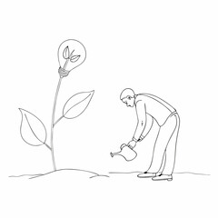 Cultivating innovation a person nurturing a lightbulb idea concept on white background