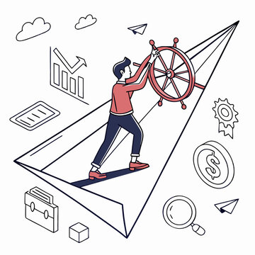 man steering paper plane, red wheel clip art preview