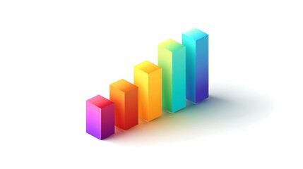 3d growth graph icon holographic gradient effect on isolated transparent background .