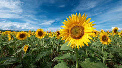 Fototapeta premium A field of sunflowers under a blue sky 
