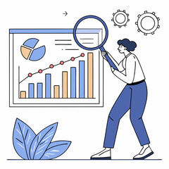 Businesswoman examining data charts and graphs to analyze financial growth and statistics