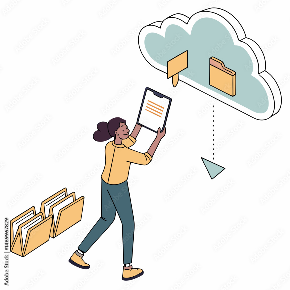 Poster modern digital cloud data synchronization and secure information technology transfer