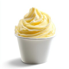 Creamy, pale yellow frozen dessert in a disposable cup