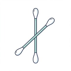 Two Crossed Teal Cotton Swabs on White Background