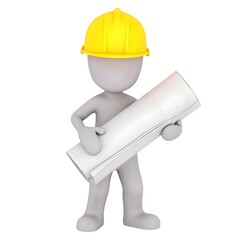 Engineer Holding Blueprint isolated on transparent background
