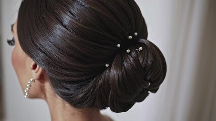 Elegant updo hairstyle with pearl accessories: graceful movement and detail