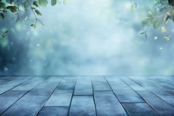 Tranquil forest scene, wooden platform