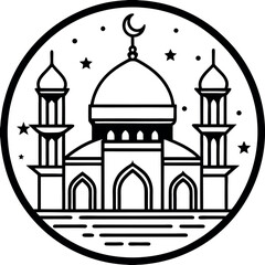Elegant vector Silhouette of a mosque with domes and minarets, perfect for Ramadan, Eid, and Islamic celebrations.