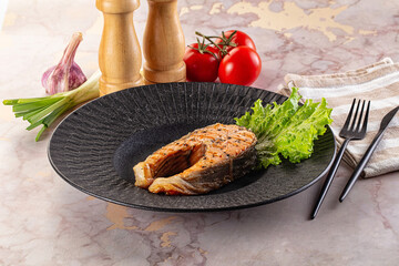 Gourmet grilled salmon fish steak