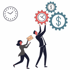 Business people working on time management and financial profitability in vector illustration