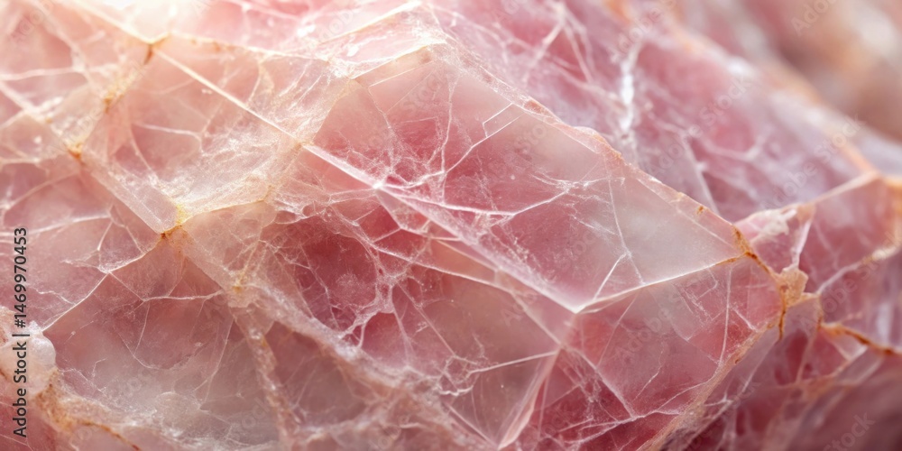 Poster Intricate Textured Surface of a Delicate Pink Mineral Specimen Featuring a Network of Subtle Fractures and Translucent Crystalline Structures