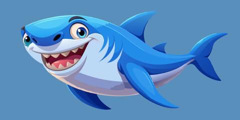 Happy Cartoon Shark Character Swimming Underwater