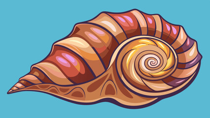 Detailed Illustration of a Spiral Seashell on Blue Background