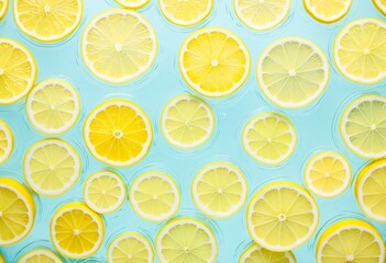 Obraz premium A bunch of sliced lemons floating in water.