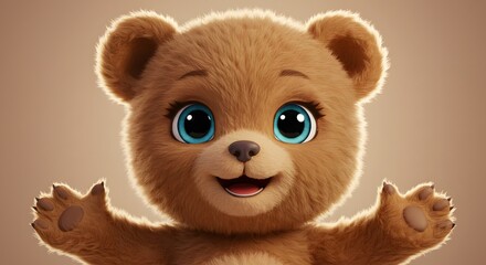 Fototapeta premium Cute Teddy Bear with Big Eyes Reaching Out