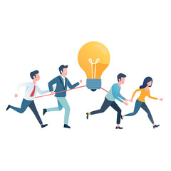 Team of people collaboratively pursuing an idea or concept with a lightbulb