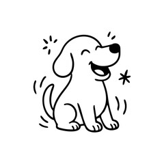 A dog with floppy ears and an open-mouthed smile, in a lighthearted pose.