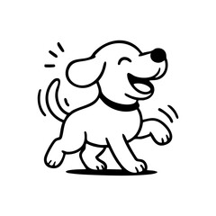 A dog walking happy with floppy ears and an open-mouthed smile, in a lighthearted pose.