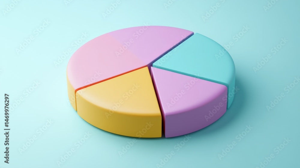 Poster close-up of a circular pie chart with distinct color sections, isolated on a light background, captu