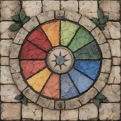 Multicolored Circular Stone Inlay with Leaf Decorations