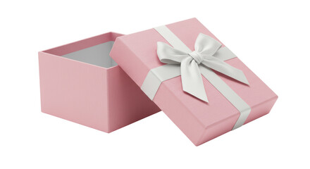Isolated Pink Gift Box with White Ribbon