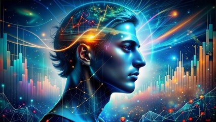 A human figure that sees the progress or trend of a trading chart with systematic and interconnected analysis