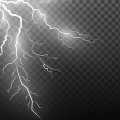 Light white isolated vector lightning png. Magic light abstract lines. Realistic natural lightning effects.