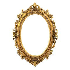 Ornate golden frame antique decor on white background