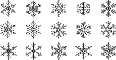 Snowflake simple black line icons snow vector set
