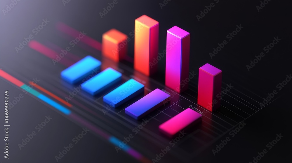 Poster minimalist d bar chart with vibrant colors on a dark background, creating a professional, data-drive