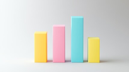 Minimalistic bar chart with three-dimensional bars in various heights, set against a clean white background.