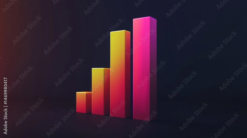 Poster minimalist d bar chart with vibrant colors on a dark background, creating a professional, data-drive