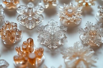 Decorative, translucent snowflakes arranged